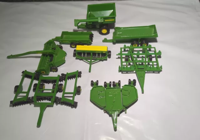 Lot Of 8 John Deere Mini Ertl Tractor Farm Equipment Tiller  1/64