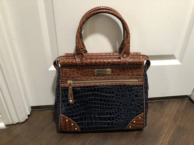 Samantha Brown Croco Embossed Dowel Travel Bag Purse Carryon Midnight Blue/Camel 2