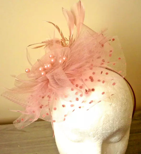 Stunning large Fascinator Wedding Races Special Occasion.  Blush Pink 744