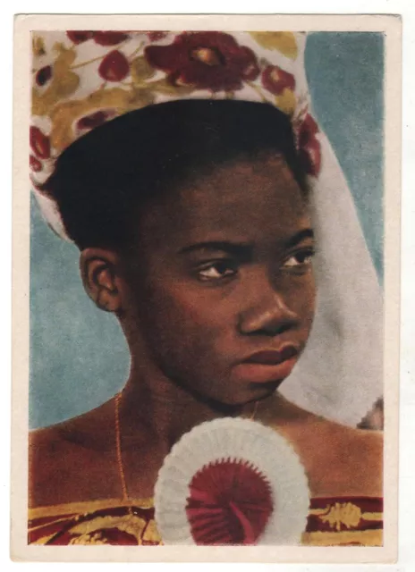 1962 Lovely GIRL from Africa Portrait  ART Soviet Russian postcard Old