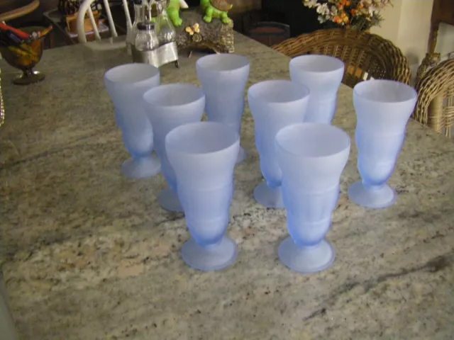 Set of 8 Periwinkle Blue Frosted Malt or Milk Shake Glasses
