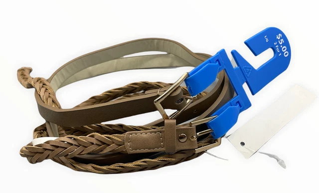 2-for-1 Skinny Belts - Women’s L / G ~ Brown Tan / Sand Beige w Gold Buckles NEW