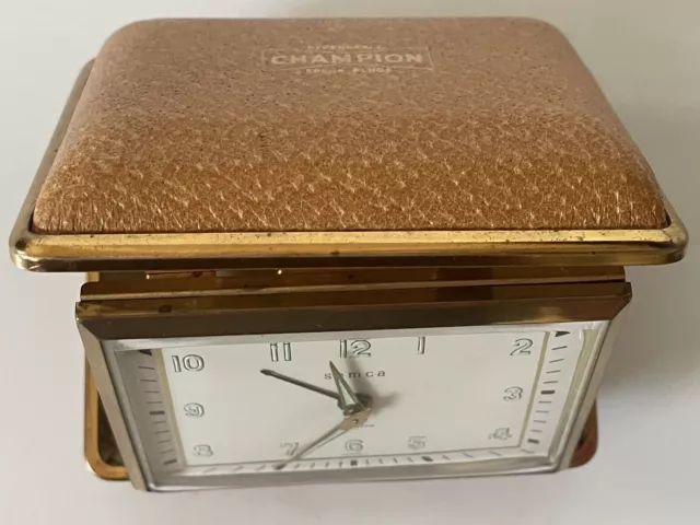 Vintage CHAMPION SPARK PLUG Wind-Up TRAVEL ALARM CLOCK  Made in GERMANY by SEMCA