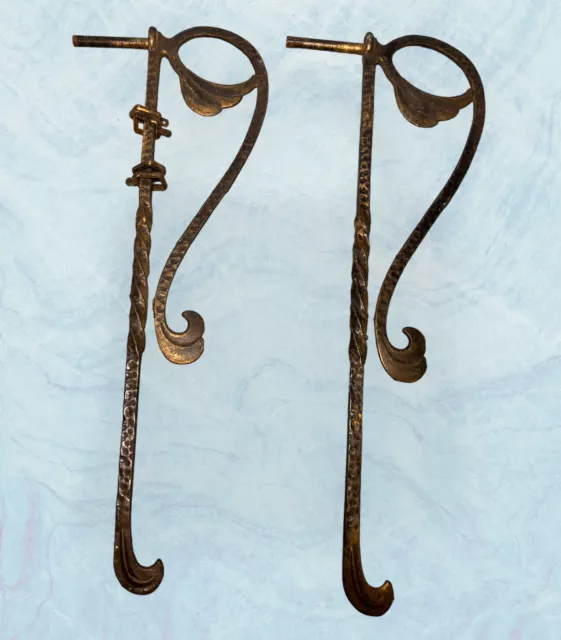 Lot of 2 antique ornate Curtain Rods twisted Cast iron Swing Arm 17.5”