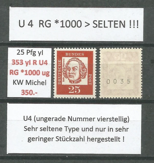 RM 25 Pfg Bedeutende Deutsche MiNr.353 yI R U4 postfrisch   SEHR SELTEN !