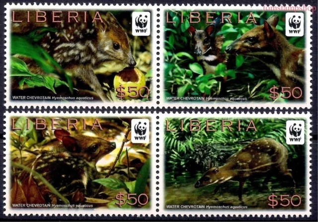 Liberia 2011 WWF Water Chevrotain Fanged Deer Animals Nature Wildlife 4v MNH