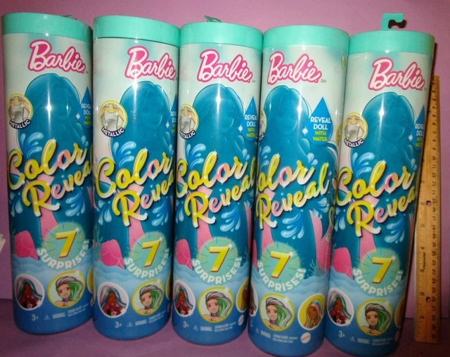 BARBIE COLOR REVEAL Mermaid Mermaids Teal Tube 2020 COMPLETE 5 Dolls