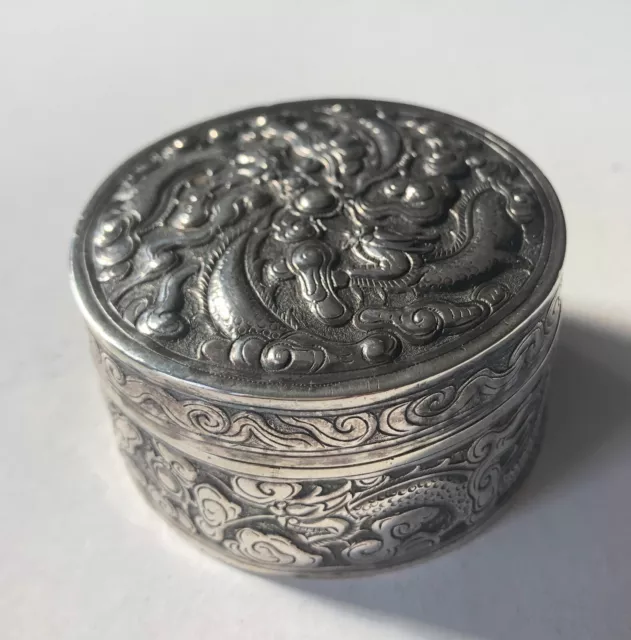 Antique Betel Nut Round Box  Silver   China