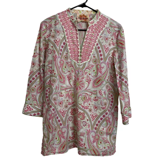 Robert Graham Womens Top XL Pink White Paisley Floral Embroidered Boho *Flaw