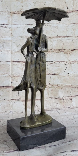 Signed Original Aldo Vitaleh two Lovers in Rain Bronze Sculpture Statue Deal