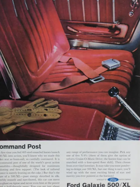 1963 Ford Galaxie 500 XL Vintage Red 4 Speed Command Post Original Print Ad
