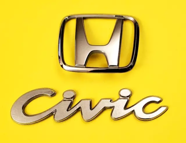 92 93 94 95 Honda Civic Sedan Rear Trunk Lid Emblem Set Chrome Silver Oem #Q10