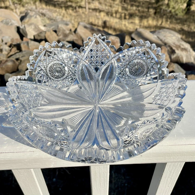American Brilliant Period ABP Cut Glass Low Bowl 9” 12