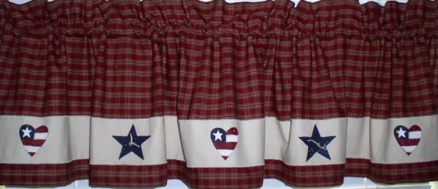 Americana Hearts and Stars Valance Primitive Country Kitchen Home Decor USA