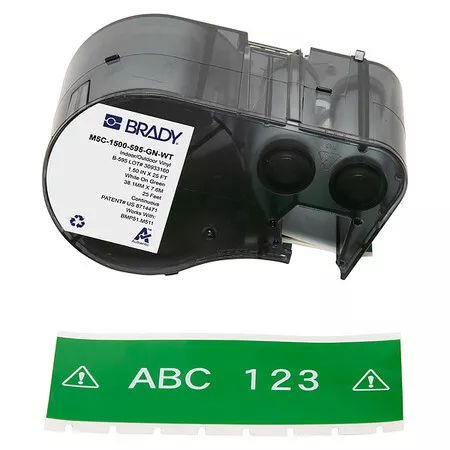 Brady M5c-1500-595-Gn-Wt Precut Label Roll Cartridge,Green,Gloss