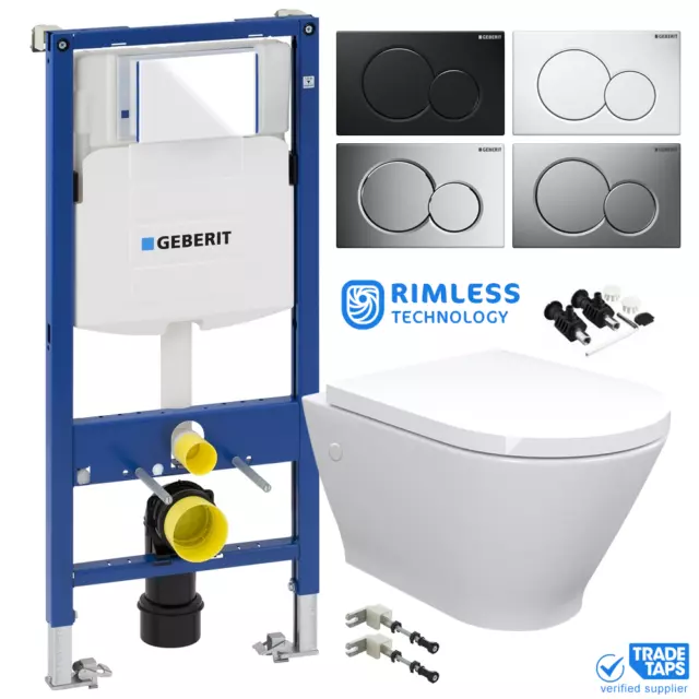 Rimless Wall Hung Toilet & GEBERIT Duofix 1.12m WC Concealed Cistern Frame Unit