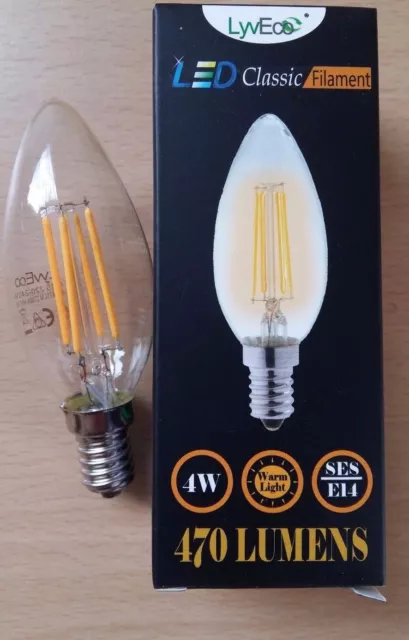 4 x 4w LED Clear Candle Filament Light Bulbs Lamp SES Small Screw In E14 40w