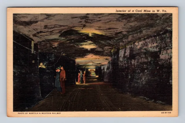 WV-West Virginia, Interior of General Coal Mine, Antique Vintage Postcard