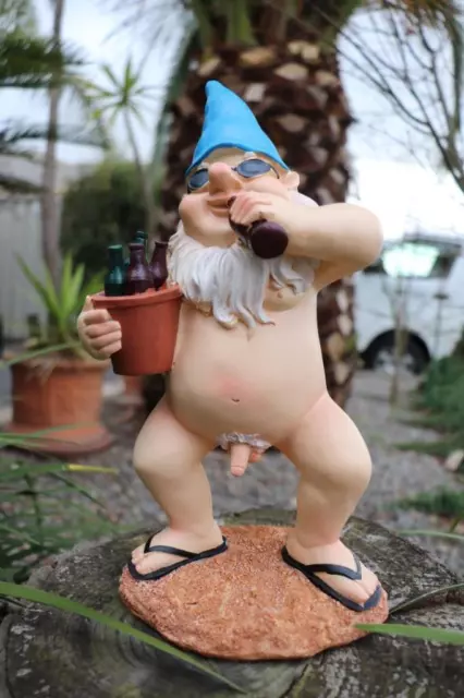 Garden Gnome Naked Nude Gnomes Drinking Beer Naughty Garden Ornament 29cm