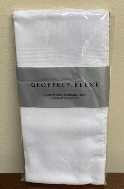 New Sealed - 6 Pack Geoffrey Beene Handkerchiefs Pure 100% Fine Cotton White