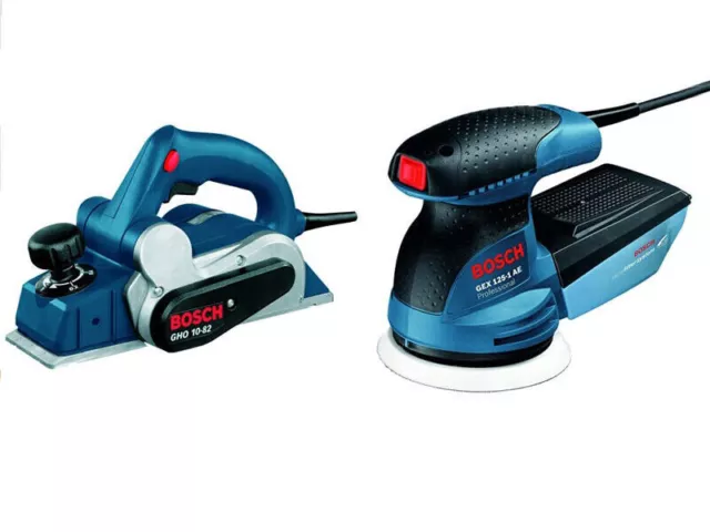 Genuine Bosch GHO10-82 Wood Planer with GEX 125-1 AE Random Orbit Sander Combo