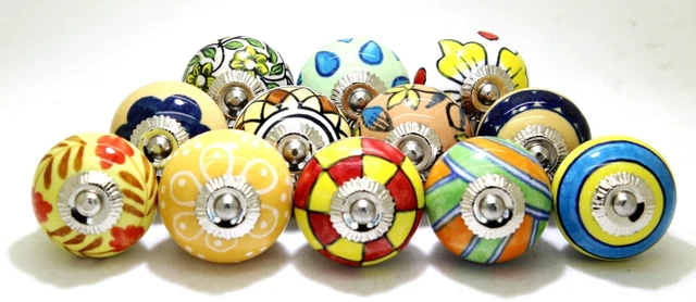 12 Pcs Multicolor Knobs,  Ceramic Door Knobs, Wardrobe Handle, Drawer Pull Knob