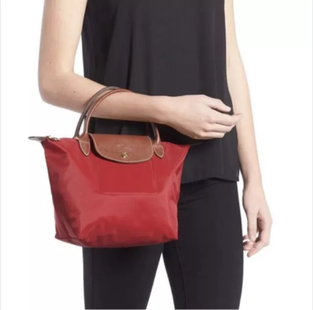 LONGCHAMP Le Pliage Small Top Handle Nylon Handbag New without Tags Red
