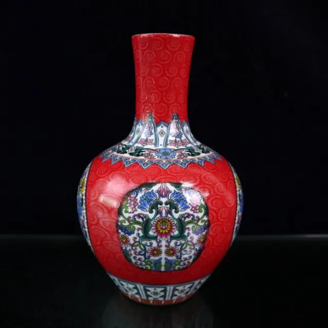 Exquisite red Famile-rose Porcelain vase painting twine pattern flower bottle