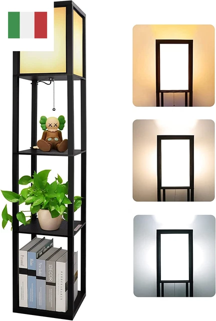 Lampada Salotto Da Terra, 3000K-5000K Da Pavimento in Legno Con Scaffale, Lampad