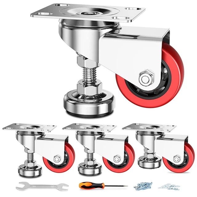 Homhoo 3" Leveling Plate Caster Wheels with Adjustable Anti-Vibration Leveling 4