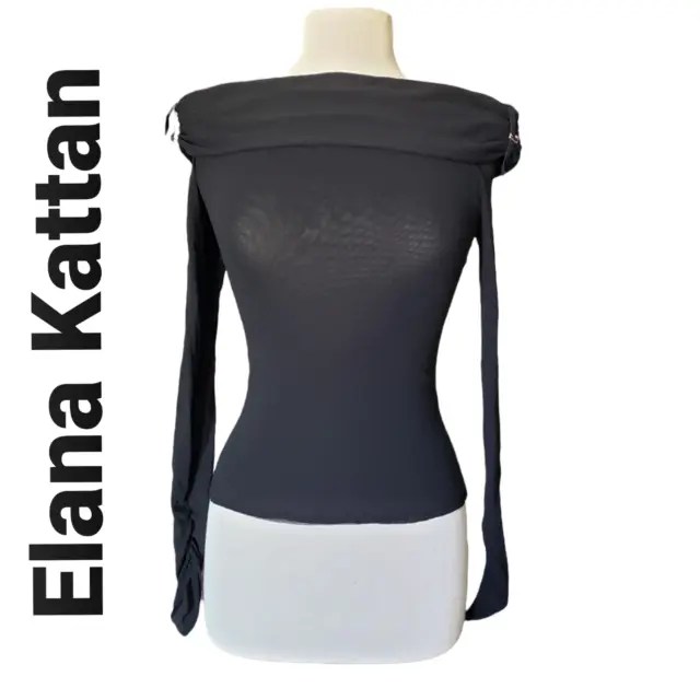 Elana Kattan Solid Black Boat Neck Long Sleeve Blouse For Women Size M