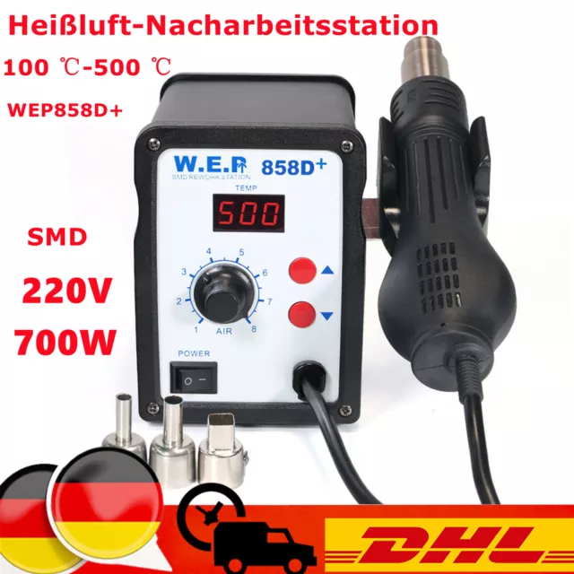 220V 858D+&SMD Heißluftlötstation&3 Nozzles Digital Rework Schweißen Station DHL