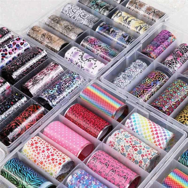 10 Nail Foils Mixed Wraps Decal Glitter Stickers Transfer Foil Nail Art Leopard