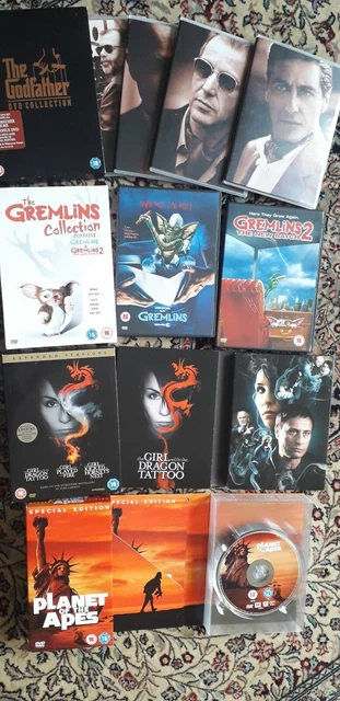 4 DVD Box Sets The Godfather,Planet Of The Apes,Gremlins,Girl With Dragon Tattoo