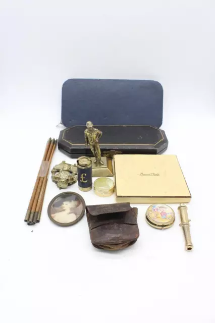 F x12 Antique/Vintage Collection Inc. Brass Figure, Coin Holder, Whistle etc
