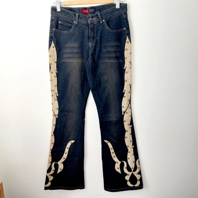 YOUNIQUE Original Jeans with Ultra Suede with Stud Applique in Black sz: 7