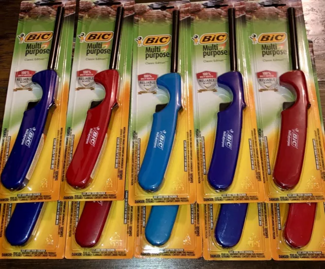 Lot of 10 BIC Multi-Purpose Classic Edition Lighters Assorted Handle Colors -NEW