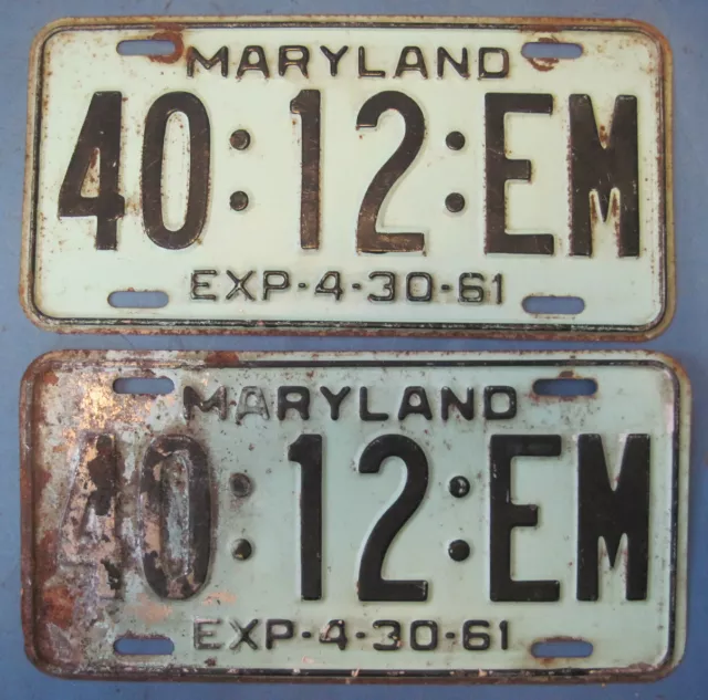 1961 Maryland License Plates Matched Pair