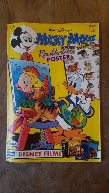 Micky Maus Comic Heft Nr. 47 1990 mit Beilage Raubkatzen Poster + Sammelkarten
