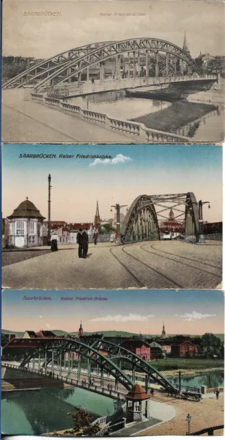 AK Saarbrücken, Kaiser-Friedrich-Brücke, Saar, Straßenbahn, Kutsche