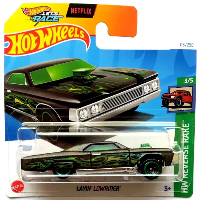 Hot Wheels Layin Lowrider nero metallizzato 2024 HW Reverse Rake 3/5 IMBALLO ORIGINALE