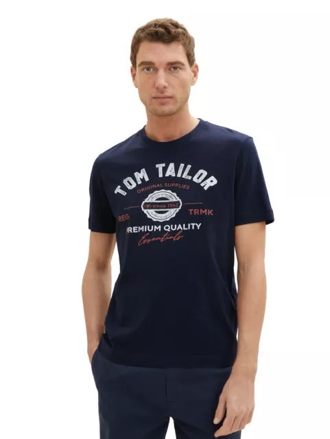 TOM TAILOR Homme T-Shirt Logo - Ajustement Régulier S M – XXL 3XL Bleu Blanc