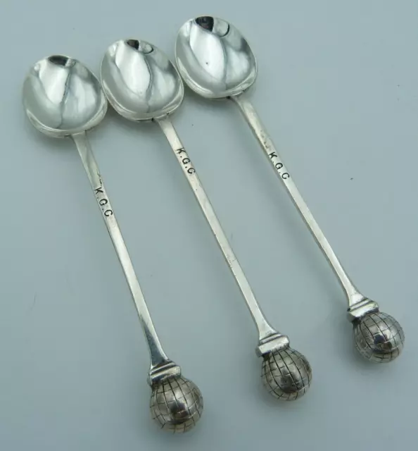 3 Silver Teaspoons Golf Ball - K Golf Club - Knutsworth Knebworth Kingsknowe '38