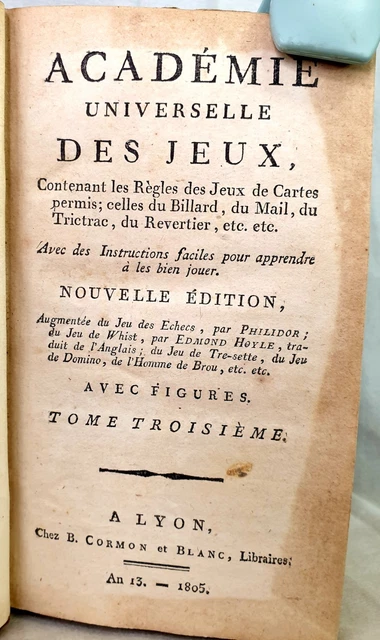 Livre Ancien 'Académie Universelle Des Jeux' 1739 - Échecs, Tric-trac, France XVIIIe