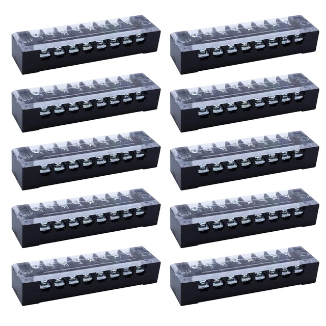 Uxcell 8 Position Barrier Terminal Block - 600V 15A, Dual Row, With Cover - View #12