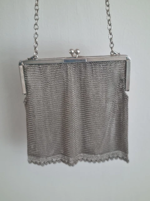 Vintage 1920'+s Sterling Silver Mesh Evening Bag Beautifully Preserved