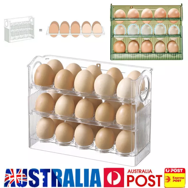 3Tier Storage Rack Egg Holder Space Saver Tray Flip Stand Dispenser Refrigerator 3