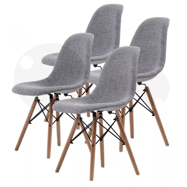 4X Retro Replica PU Padded DSW Beech Dining Chairs Cafe Kitchen