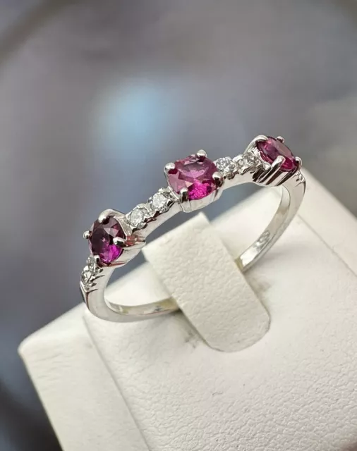 # anello ring veretta  ORO bianco 750  18KT veri  RUBINI  E BRILLANTI NATURALI