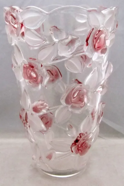 Mikasa BELLA ROSE PINK FROST Raised Pink Roses & Frosted Leaves 9" VASE